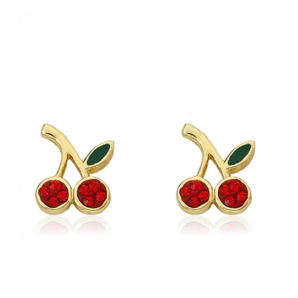Molly Glitz 14K Gold Plated Cherry Earrings - Red and Gold - NEW